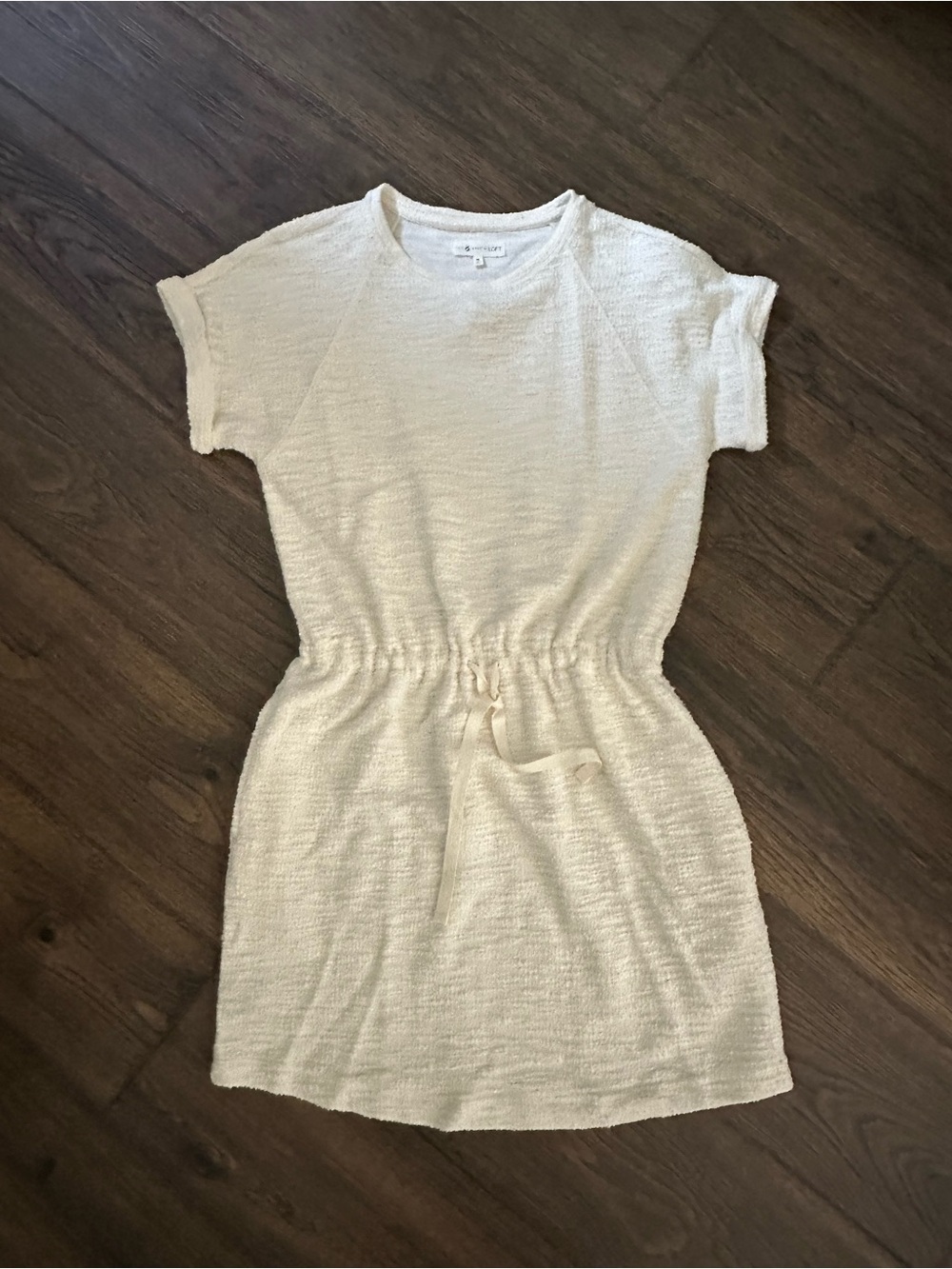 NWT Lou & Grey Cozy Cream Drawstring Tee Dress - Size Medium